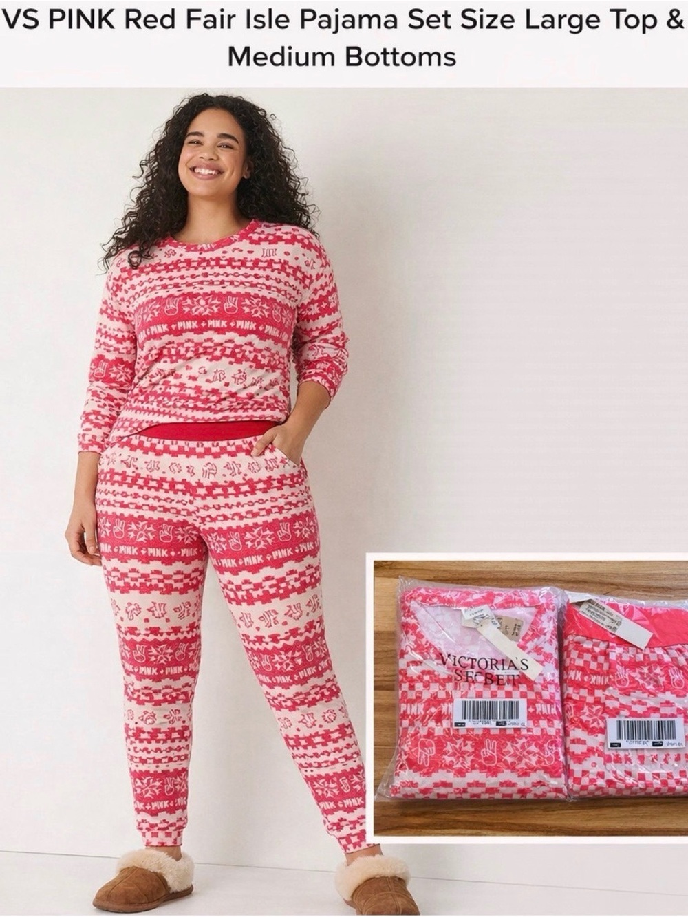 PINK Victoria's Secret Pink & Cream Fair Isle Pajama Set